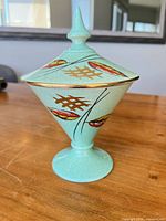 Compote assembled showing glaze, decoration and finial