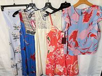 Five garments on hangers showing all items in lot