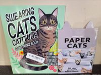 Front view of coloring book and papercraft kit in packaging
