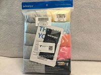 Front view of sealed Wirarpa 5-pack showing barcode, size label and stacked coloured briefs