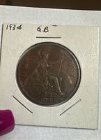 Reverse of 1934 GB penny showing seated Britannia and date
