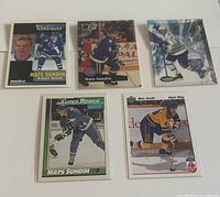 Front view of all five Mats Sundin cards laid out