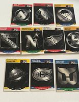 Fronts of ten Team Facts cards showing team logos