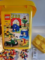 Front of bucket showing set graphics and polybags