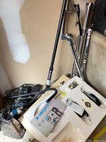 Overview of lot showing boom stands, cables, styrofoam kit