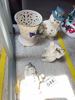 Group shot showing vase, snowman figurine, rabbit figurine, 1998 ornament