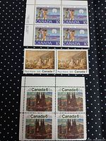 All three stamp groupings displayed: 10¢ Christmas block, 7¢ Paul Kane pair, 6¢ Group of Seven block