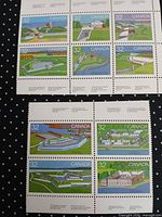 Full view of perforated pane showing all eight 32-cent stamps with margin