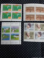 Overview of five blocks of 32¢ Canadian stamps