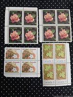 All four mint Canadian stamp blocks displayed