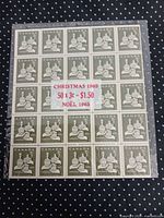 Front of full sheet showing 5×10 layout of 3¢ Christmas stamps