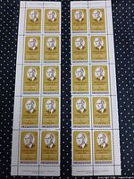 Full view of two vertical panes showing all 20 stamps