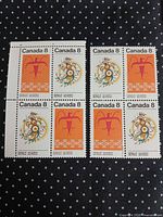 Two blocks of four 8¢ Canada Indians of the Plains stamps