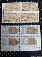 Overall view of both stamp blocks showing designs and denominations
