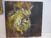 Full view of square acrylic lion painting on canvas