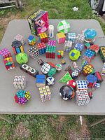 Table view of entire assortment of twisty puzzles