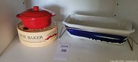 Overview of Brie baker in box and loaf pan with rack