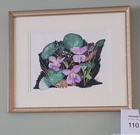 Full view of framed watercolour showing flowers and frame