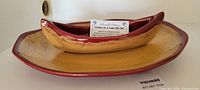 Platter with canoe dip bowl and card