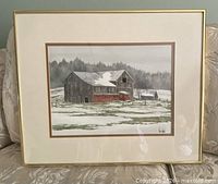 Full view of framed watercolour barn scene