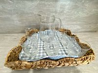 pitcher and six glasses grouped on tray