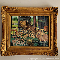 Frontal view of framed oil painting