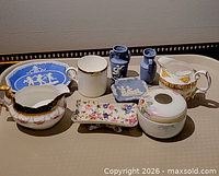 Group view of all nine ceramic items on tray