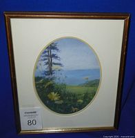 Framed oval-matted pastel painting front view