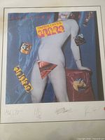 Framed lithograph showing full artwork and signatures
