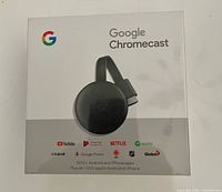 Front of sealed Google Chromecast box