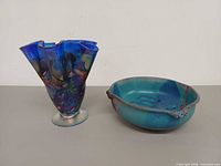 Art glass vase and ceramic bowl full view