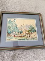 Framed watercolor front view showing artwork, mat, frame