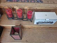 Triple hurricane candle holder, Bowring boxed set, square lantern visible