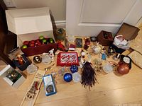 All ornaments laid out and boxed baubles visible