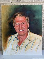 Full view of unframed oil on canvas portrait