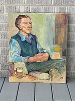 Front view of unframed oil painting showing full composition and signature