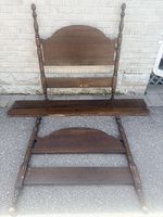 Full set laid out: headboard, footboard, two rails