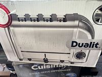 Retail box showing Dualit stainless steel toaster image