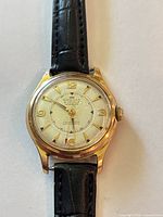 Front view of Regina wristwatch showing dial, hands, case, and strap