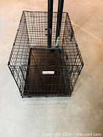Overall view of black wire medium pet crate with plastic floor pan