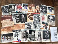 Full layout of roughly 22 Pro Set Original Six hockey cards on tabletop
