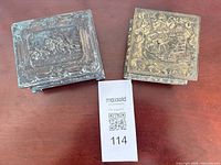 Both metal jewelry boxes closed, showing overall size and patina