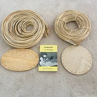 Two reed coils, two plywood bases, Basketry handbook