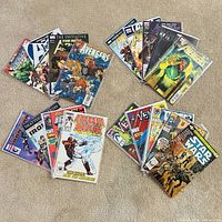 All 18 comics displayed in groups