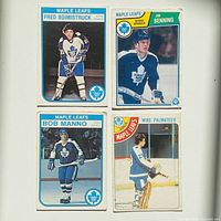 Front view of all four Maple Leafs hockey cards