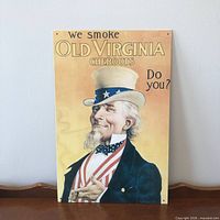 Front view of Old Virginia Cheroots tin sign showing full artwork and text