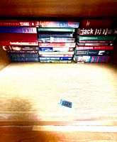 Shelf showing full lot of hardcovers with visible spines and lot tag 0227