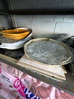 Overall lot on shelf including large glass platter