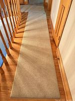Full view of beige runner rug along hallway