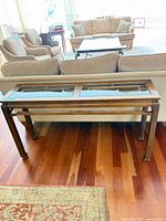 Full rear view of console table behind sofa
